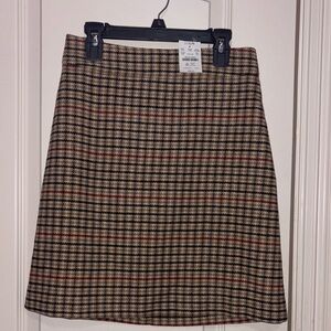 NWT J. Crew Tan and Red Checkered A-Line Skirt